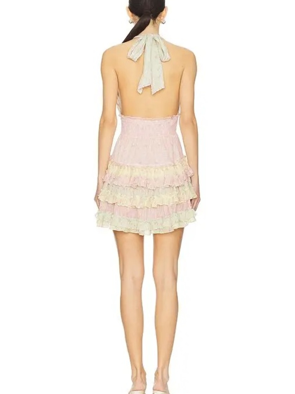 LoveShackFancy Pastel Pink Halter Ruffle Mini Dress - Picture 2 of 5